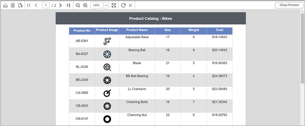 Product Catalog preview