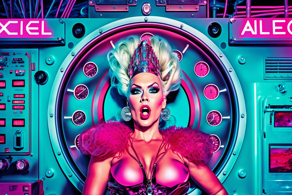 illustration of a cyborg drag queen created using Midjourney