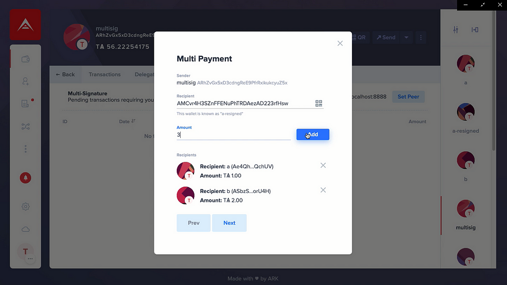 Example of a Multipayment within ARK Desktop Wallet