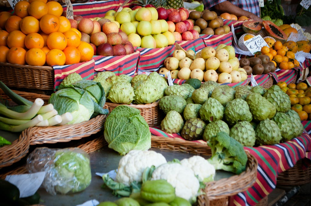 Fruits and vegetables in a market