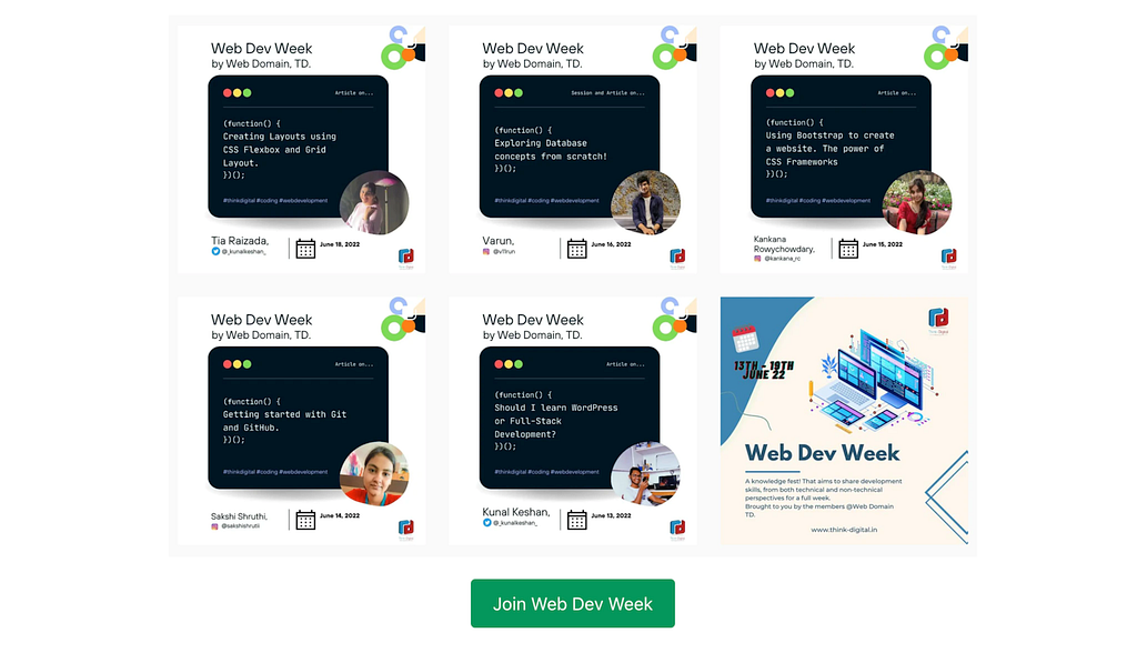 Tiles of session thumbnails