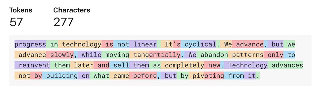 A paragraph where words are highlighted in different colors, like block after block of colors.