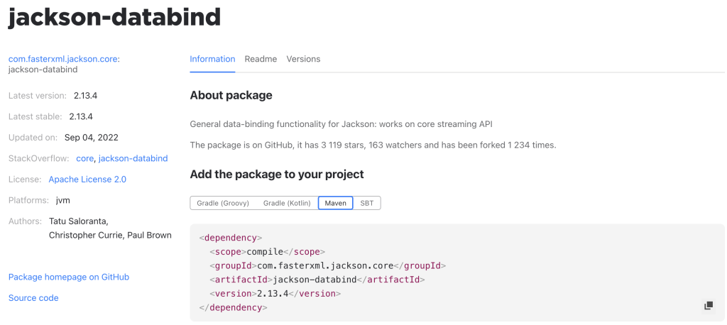 Jackson Databind on JetBrains’ Package Search