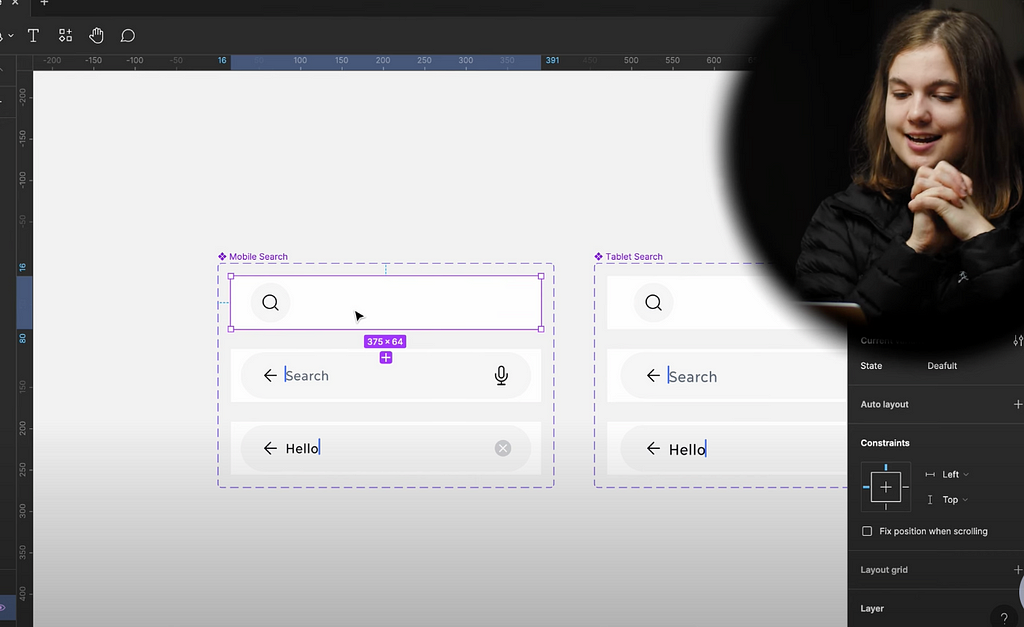 Working with Search bars during the design process, screenshotted from Figma.