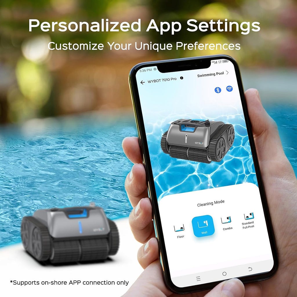 (2024 New) WYBOT C1 Pro Robotic Pool Cleaner Vacuum with APP, Manual Mode Switching  Wall Climbing, 65W Suction Power, 150 Mins, 1614 sq.ft, Intelligent Route Planning, Ideal for Inground Pools