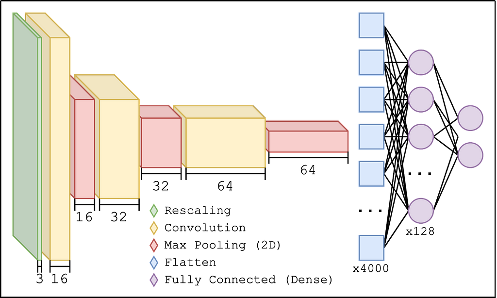 Colorful diagram showing the architecture of the Convolutional Neural Network