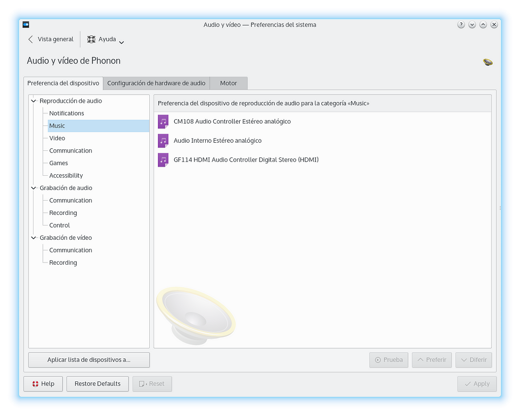 Preferencias multimedia en KDE