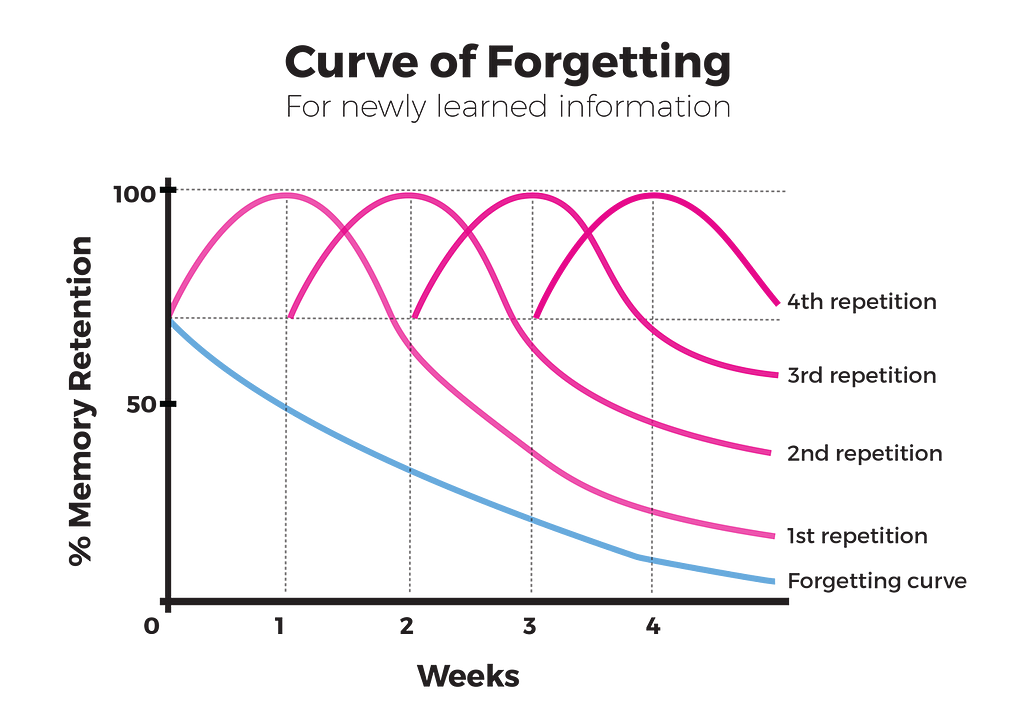 forgetting curve divided with weeks and memory retention