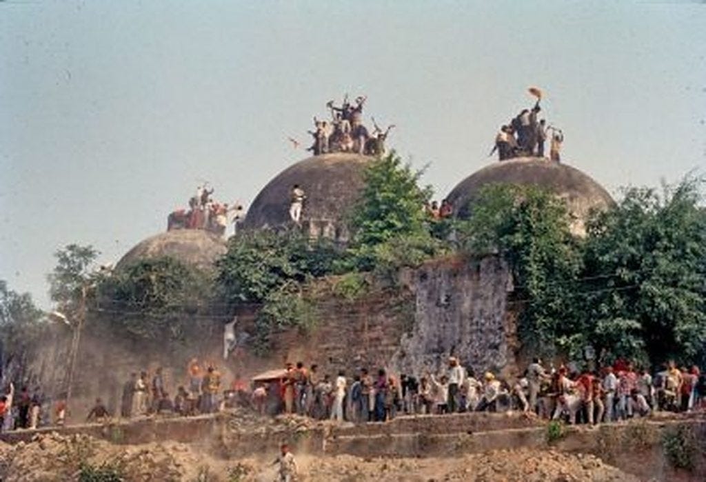 Demolition of the conflicted structure of Babri Masjid by VHP