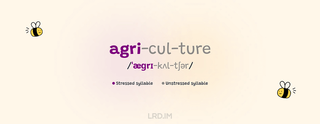 Stressed syllable and unstressed syllables of the word “agriculture”;