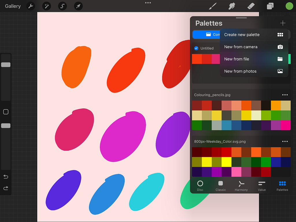 making color palette by picking colors from canvas