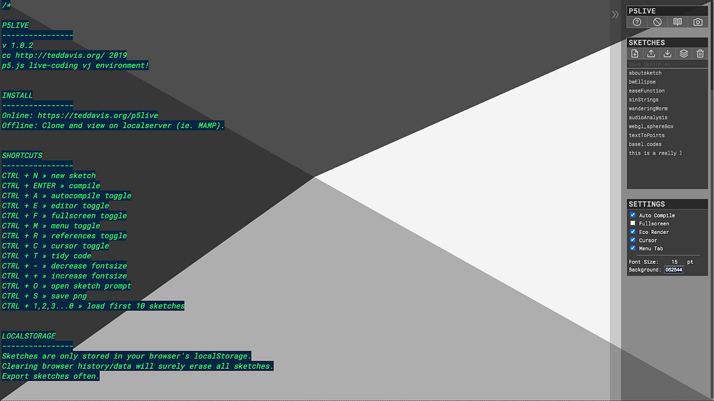 Screenshot of a window with triangles of gray in the background and text in green.