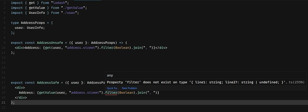 TypeScript “property filter does not exist” error