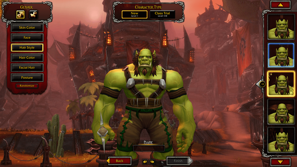 Screenshot of World of Warcraft’s Charchter creation Interface