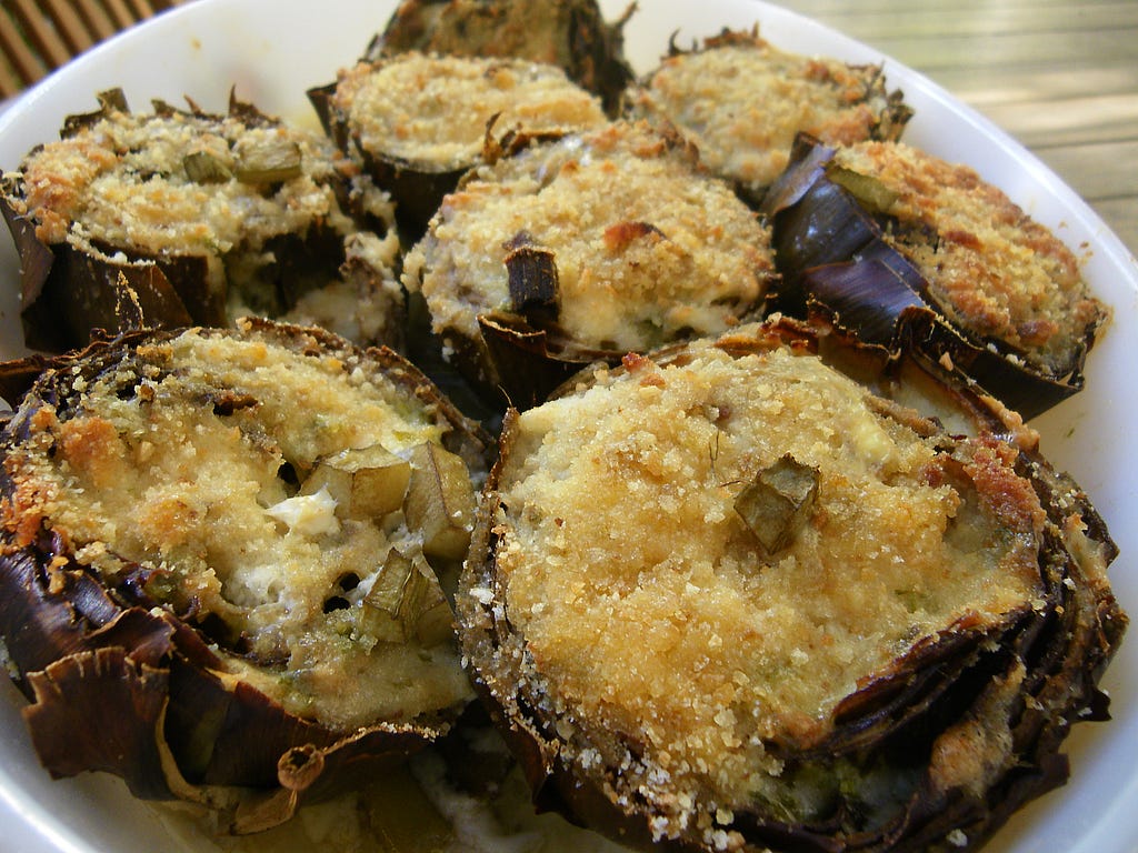 Mozzarella & anchovy stuffed artichokes