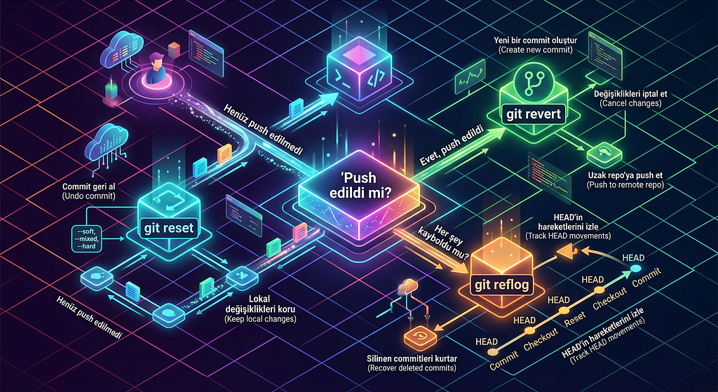 git reset, git reflog, git revert ne zaman hangisi kullanılmalı