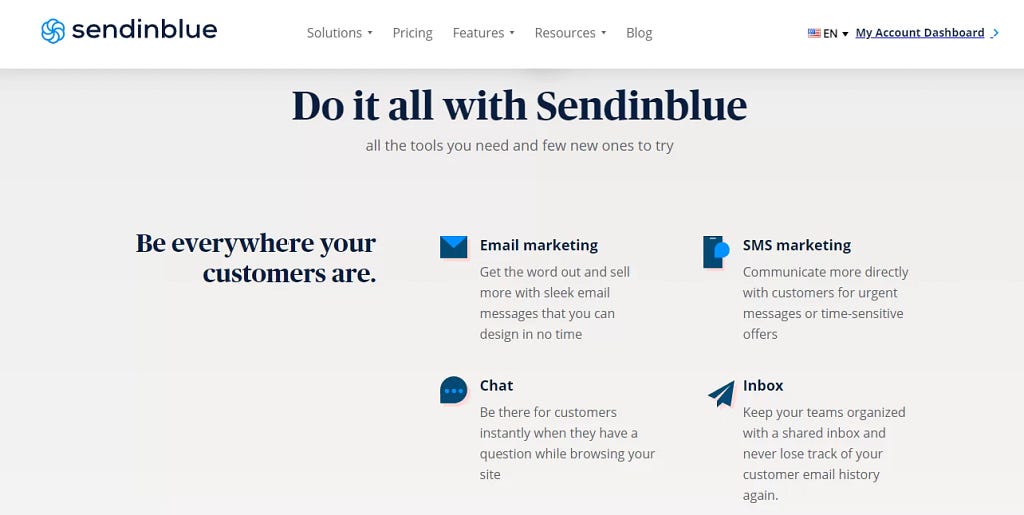 Sendinblue starting page