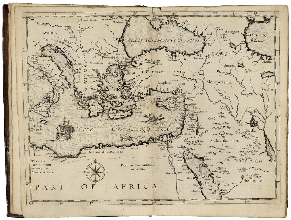 A 1610 map of a portion of Africa.