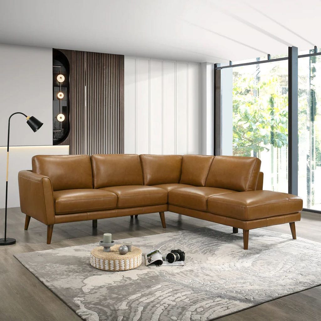 Bexley Tan Leather Sectional Sofa