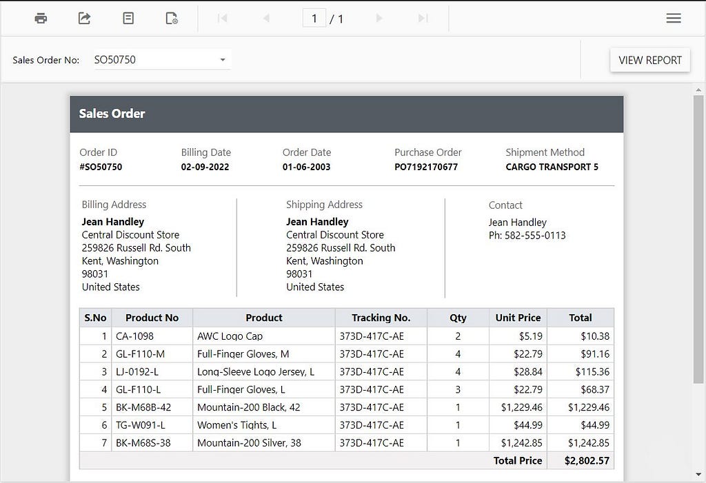 Report in an ASP.NET Web Forms Report Viewer. | ASP.NET Web Forms Reporting Tools