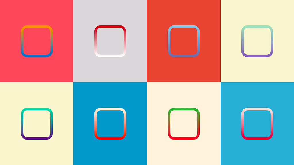 Two rows of 4 rounded checkbox squares, coloured in a “Pop Art” fashion. Each checkbox coloured different gradients, with contrasting background shades.