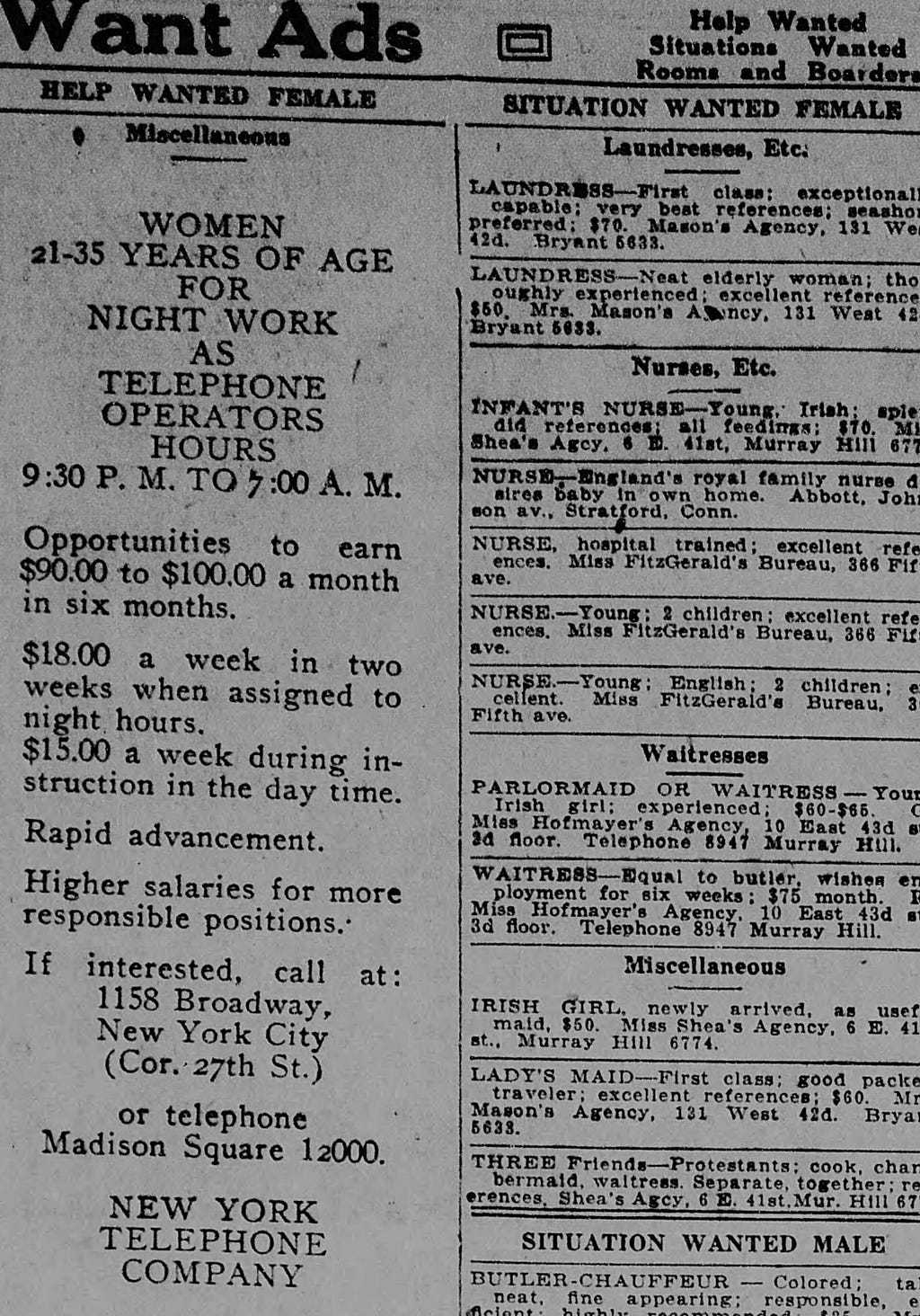 Want ads historical jobs 20th century