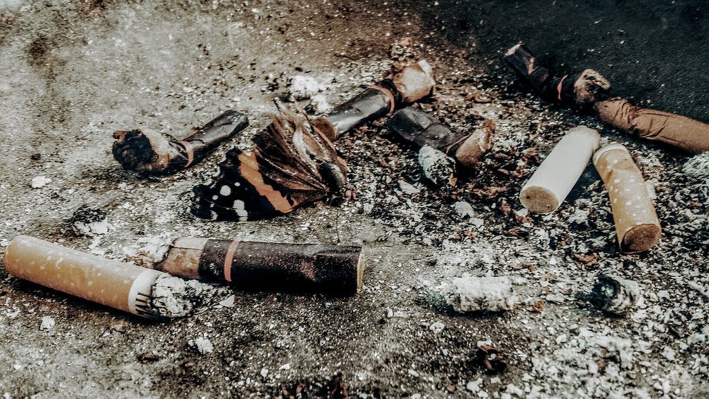 Filters of cigarettes laying on the ground