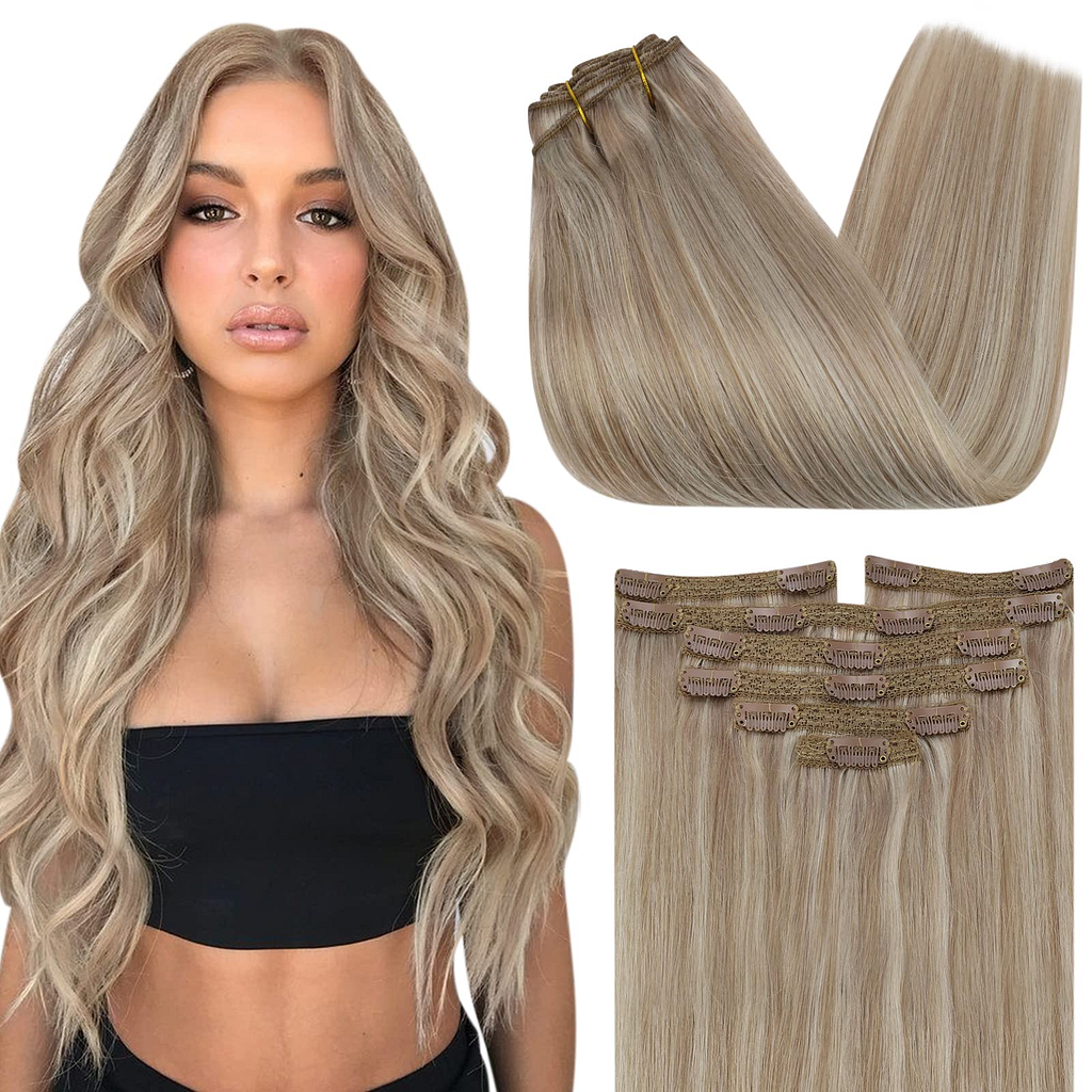 Use clip-in human hair extensions to achieve ash blonde hair
