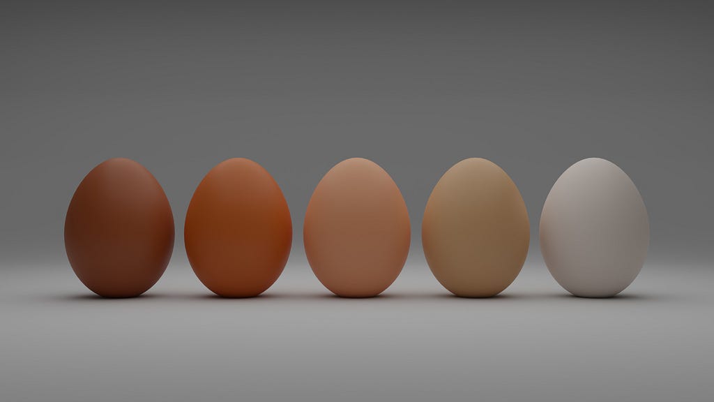 Picture representing 5 eggs, recalling the idea of chicken and egg mentioned above in the article
