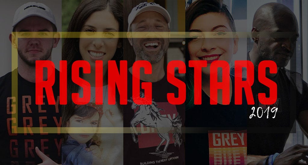 GREY Journal Rising Stars 2019 from left to right: Jared McKenzie, Alexa Carlin, Case Erickson, Michelle Martinez, Quan Bailey