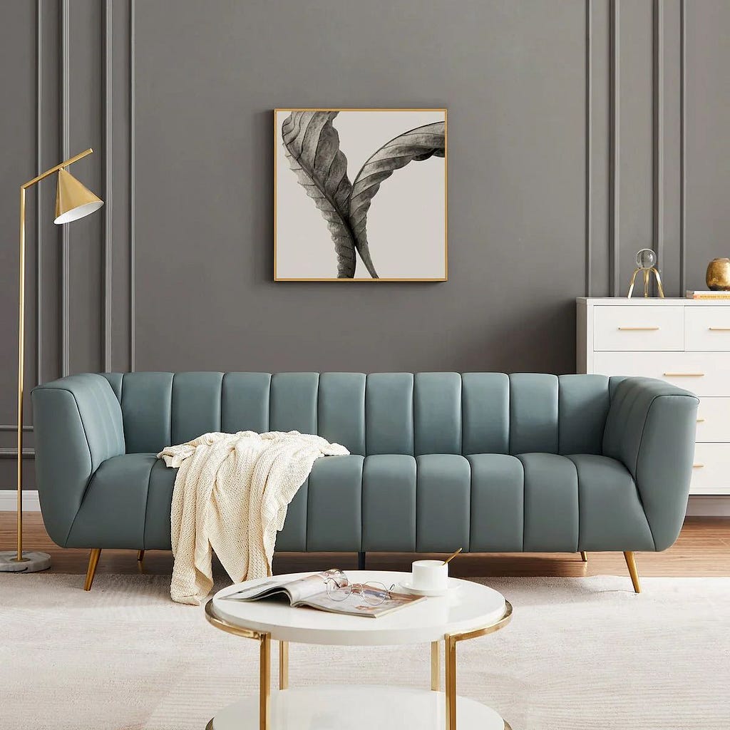 Clodine Blue Leather Sofa from Mid in Mod