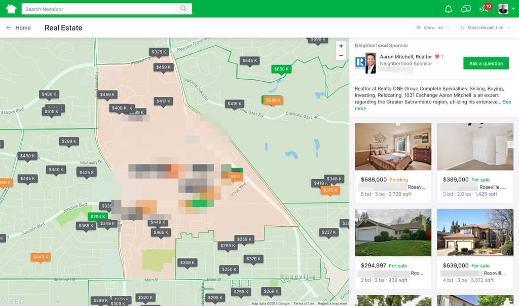 Nextdoor Real Estate Section Desktop