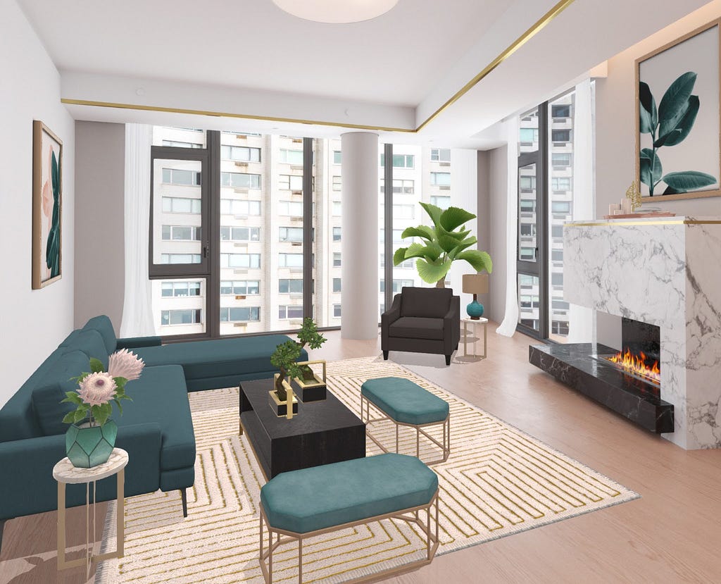 Interior design mock-up with living room furniture