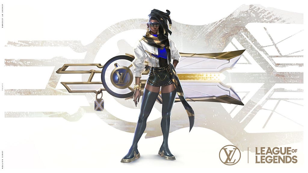 LoL character Senna wearing Louis Vuitton clothes in form a game skin