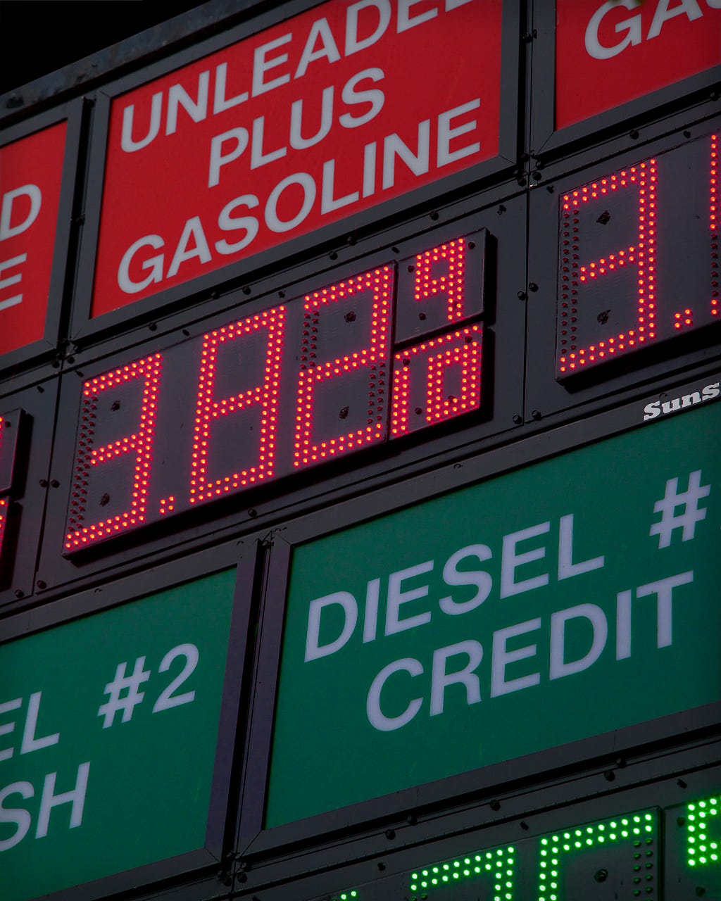 A display board displaying the rate of gasoline and diesel, signifying inflation.