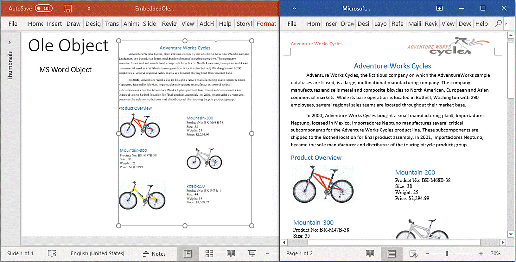 OLE object in PowerPoint file and extracted Word document