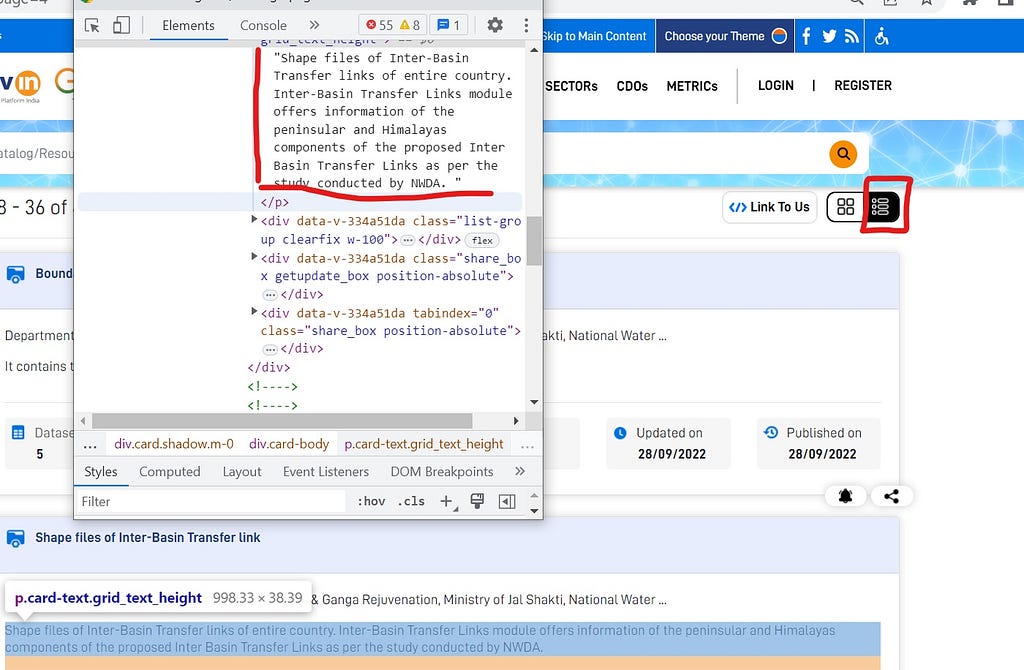 List view of a page in data.gov.in and complete paragraph