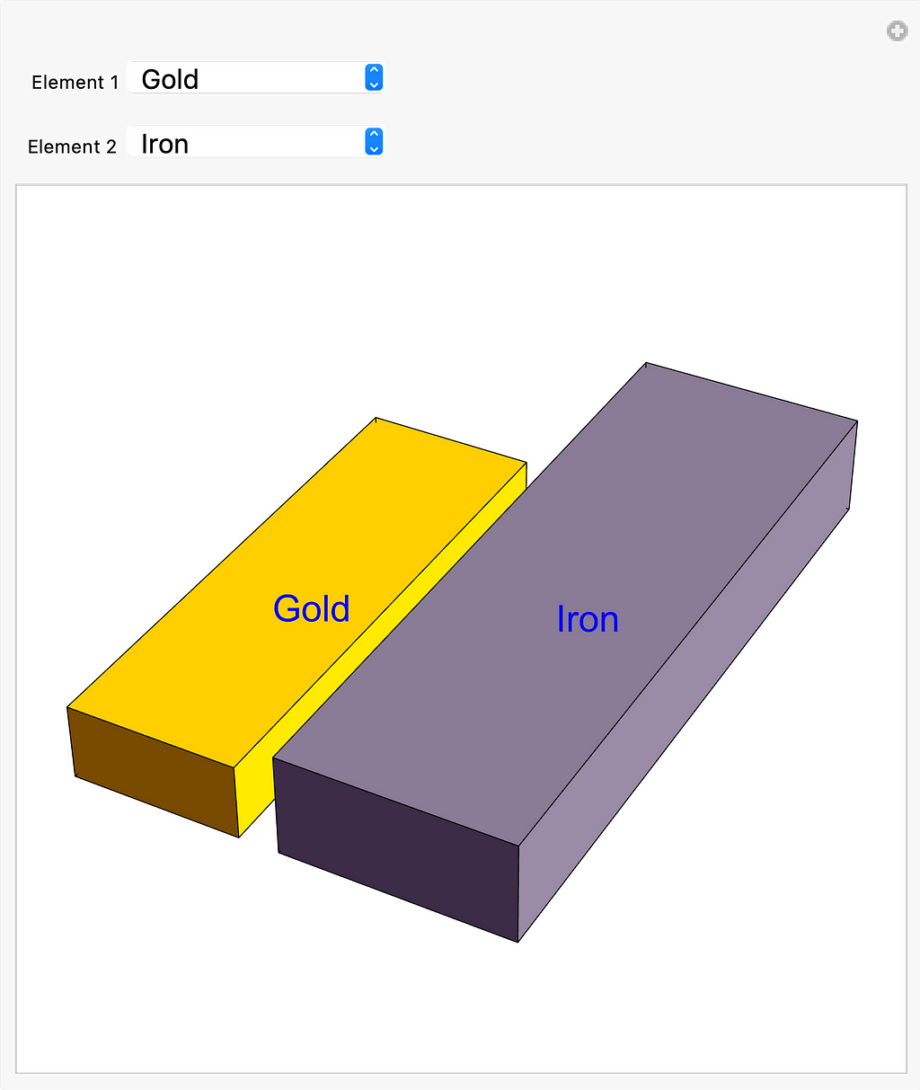 Gold and iron displayed as 3D objects