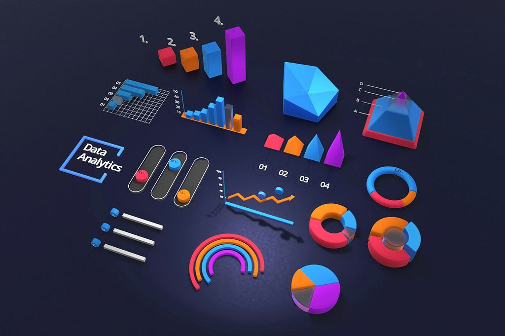 3D graphic art of data analytics for a website