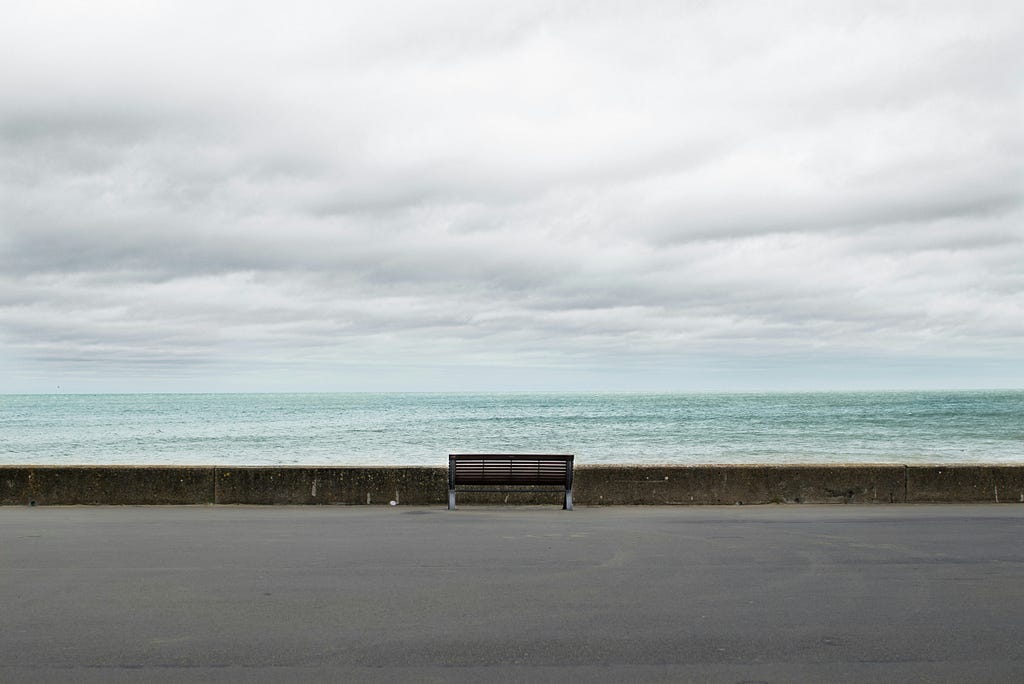 View of bench by the coast (scenery)