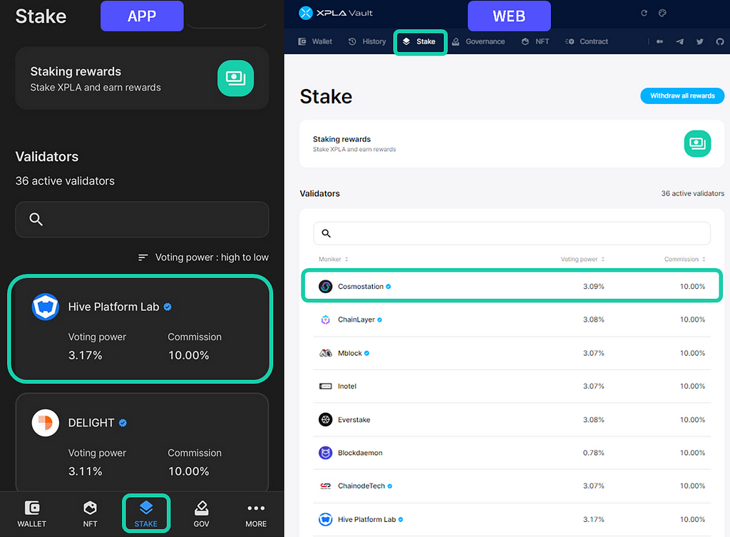 Pick a validator you wish to delegate your $XPLA to.