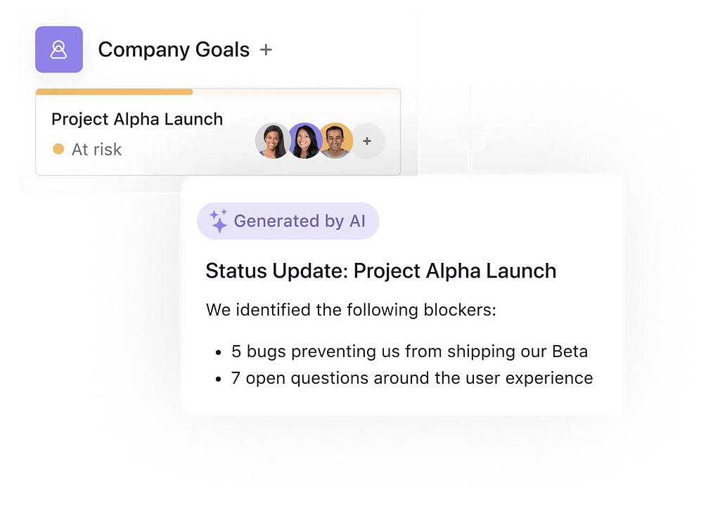 Goal with “generated by ai” status update pop up.