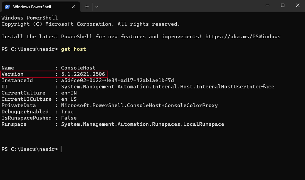 screenshot to Check PowerShell Version in Windows 11