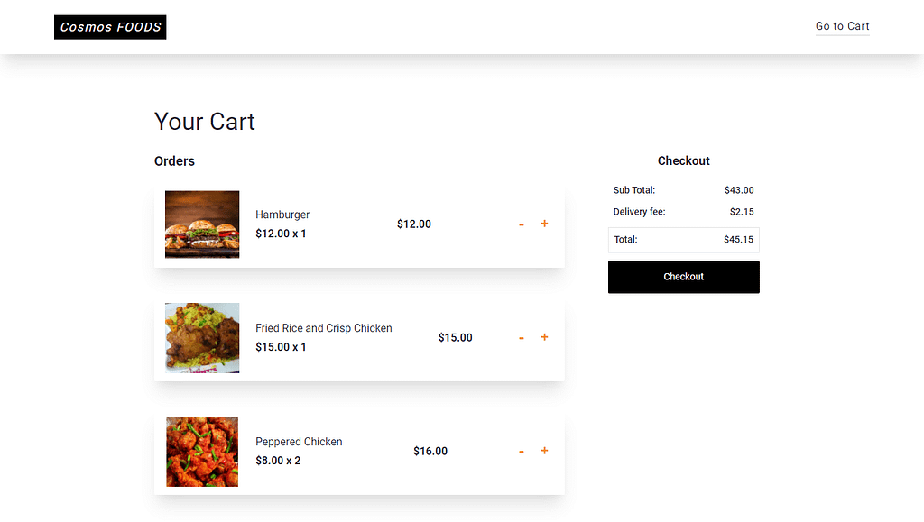 cart page showing 3 cart items