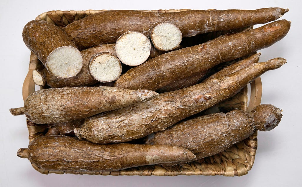 un panier de maniocs