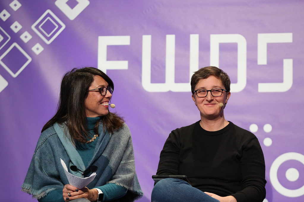 From left to right: Catherine Desgagnes-Belzil and Hillary Hartley at FWD50. Source: Facebook.com/fwd50