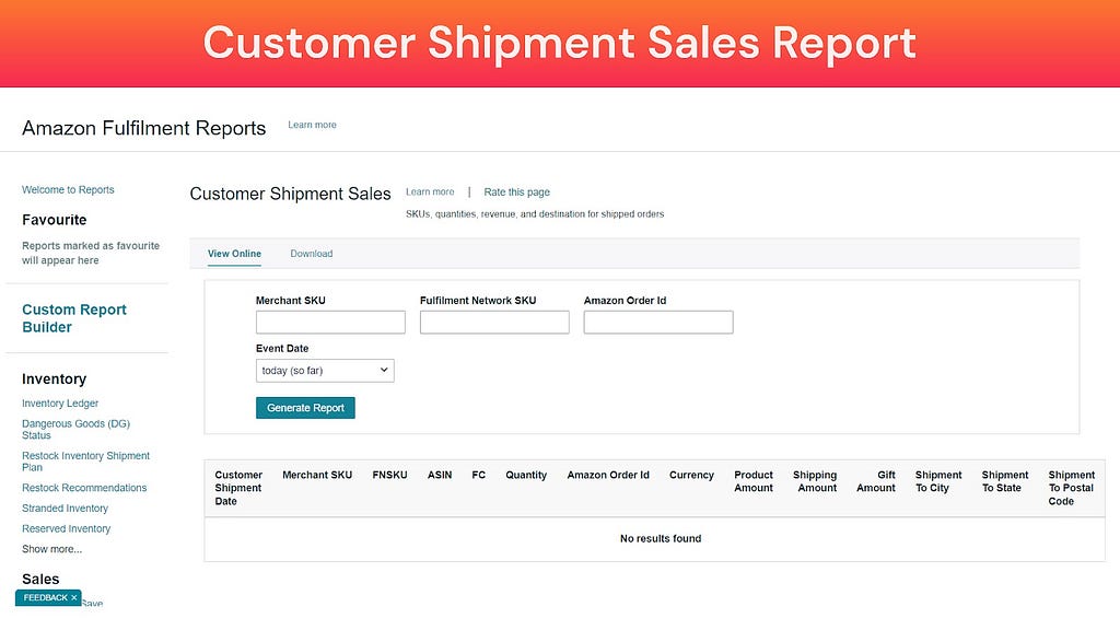 Screenshot of Customer Shipment Sales Report