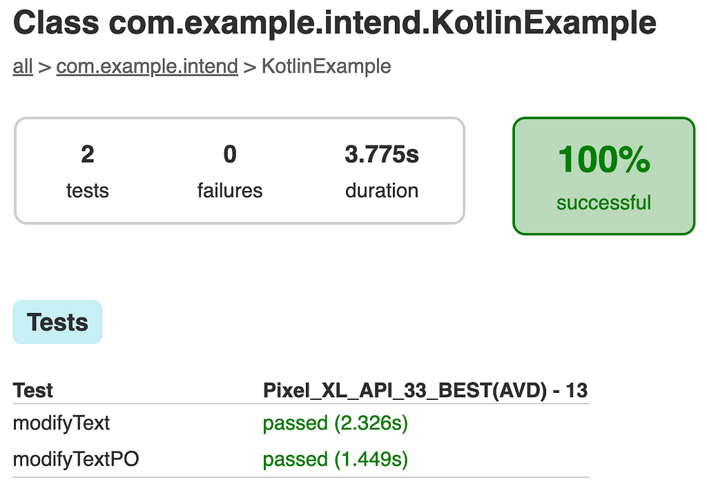 Test Level Report with Test Methods per class