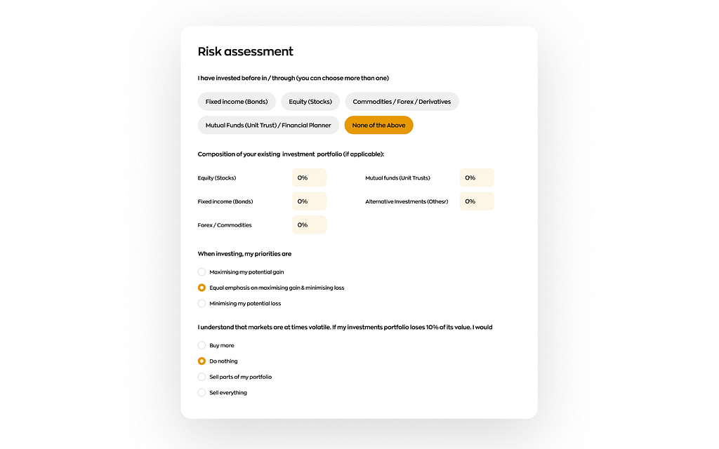 Robo-advisor risk assessment questionnaire sample.