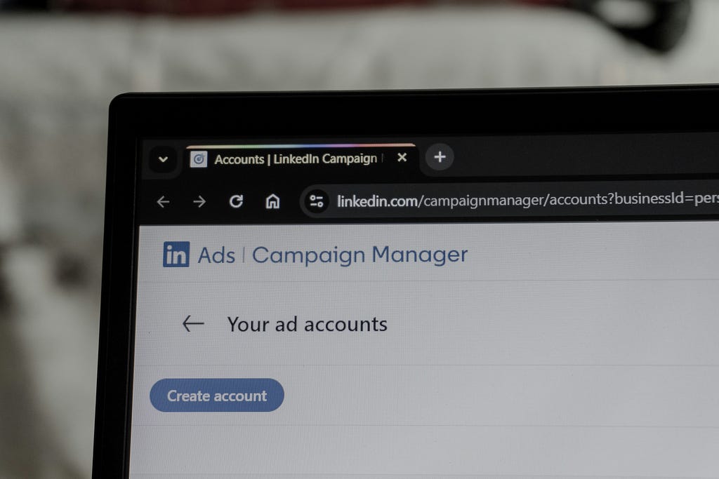 The LinkedIn Ad campaign manager displayed on a laptop for an article about LinkedIn marketing in 2026
